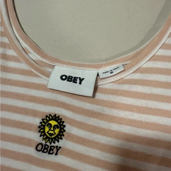 Obey Women’s Lightweight Sunny Stripe Crop Tank with Sun Embroidery Size Medium - Picture 5 of 8